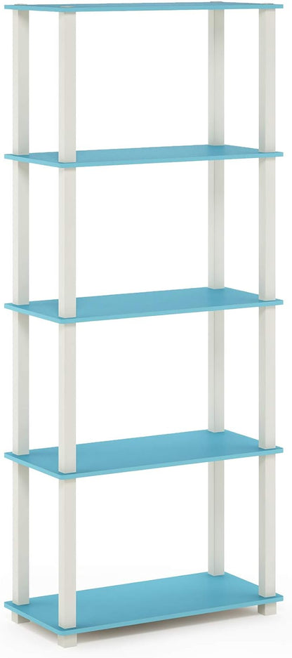 Furinno Turn-N-Tube 5-Tier Multipurpose Shelf / Display Rack / Storage Shelf / Bookshelf, Square Tubes, Light Blue/White