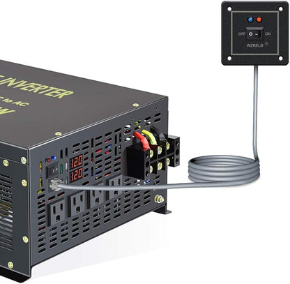 WZRELB 8000W 12V 120V Pure Sine Wave Power Inverter 4 AC Outlets Wired Remote Control,RV, Camping (RBH-800012WR)