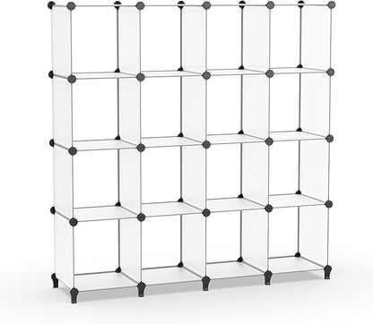 HOMIDEC Book Shelf 16 Cubes Bookcase Bookshelf Cube Storage Organizer Portable Display Bookshelf Kids Bookshelf Book Case for Study Room,Bedroom,Office,Living Room,Closet Transparent