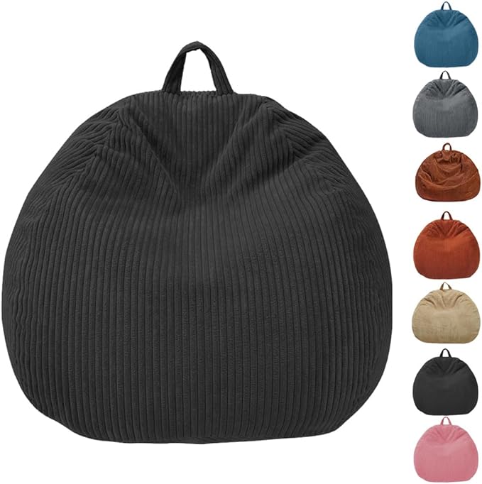 Bean Bag Chairs Cover (No Filler), Bean Bag Cover, Bean Bag for Kids, Adults, Teens Black Bean Bag Chairs for 3ft