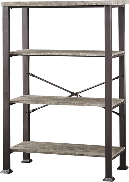 HOMBAZAAR Bookshelf, 4-Tier Vintage Industrial Book Shelf, Rustic Wood and Metal Bookcase and Bookshelves, Free Standing Storage Large Bookshelf for Living Room, Bedroom and Kitchen, Grey Oak