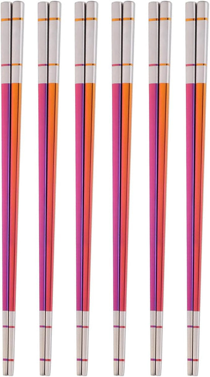 Reusable Stainless Steel Chopsticks,Dishwasher Safe , Easy to Use(6 PCS,Dazzling red)