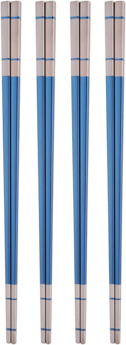 Reusable Stainless Steel Chopsticks,Dishwasher Safe , Easy to Use(4 PCS,blue)
