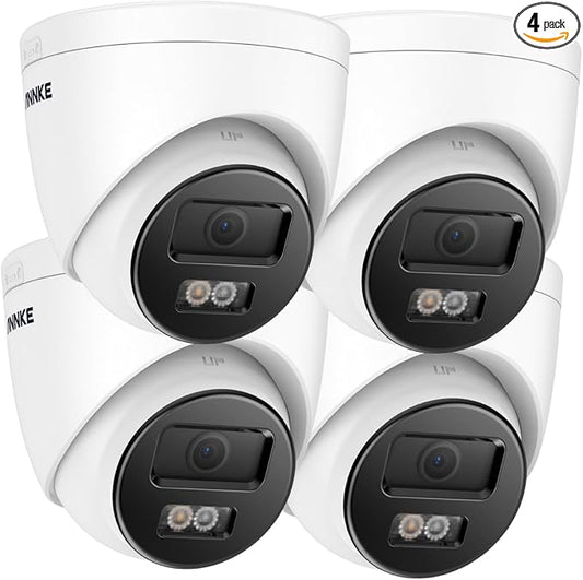 ANNKE C800 4Pcs Ultra HD 4K PoE Security Cameras with AI Human/Vehicle Detection, 8MP Turret IP Camera with Audio, Spotlight Color Night Vision, H.265+, IP67 Weatherproof, Support 512GB Micro SD