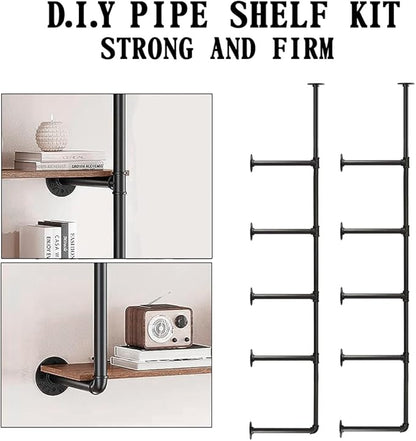 HITOMEN Industrial Iron Pipe Shelves, 2 Set 5-Tier, 70" Tall, 12" Depth, DIY Open Bookshelf Bookcase, Wall Mounted Vintage Retro Shelving, Rustic Farmhouse Pantry Kitchen Storage, Black Shelf Brackets