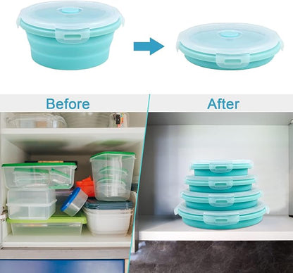 Guyuyii Collapsible Bowls with Lids 4 PC Food-Grade Silicone BPA-Free | Round Nesting Set for Camping, RV Travel, Kitchen Storage | Easy Cleaning, Compatible with Freezer, Microwaves, Dishwashers