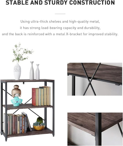 Bookshelf,3-Tier Folding Bookcase,Industrial Book Shelf,Rustic Wood Storage Shelves,Tall Bookshelf,Shelves For Bedroom,Office,Kitchen,Living Room,Study Room,No Assembly Folding Bookshelf,Black
