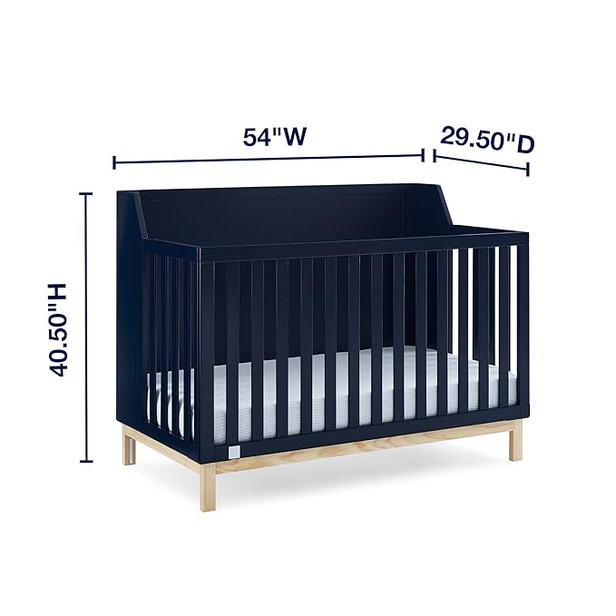 Delta Children babyGap Oxford 6-in-1 Convertible Crib + Brannan Bear Bookcase with Bins + Brannan Bear Wall Shelf with 4 Hooks, Navy/Natural (Bundle)