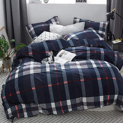 Navy Plaid Comforter Set Queen Checkered Bedding Set Navy Blue Tartan Grid Comforter Striped for Women Adult Navy Blue Checkered Blanket Set Dark Navy Queen Bed Comforter Set