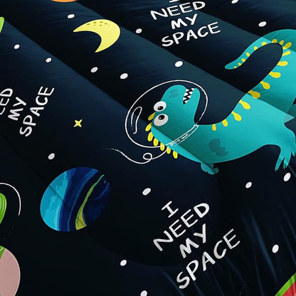 Datura home Dinosaur Space Dinos Comforter Bedding Set for Boys Kids Children,Celestial Bodies Colorful Dinosaur Print Bedding Set with 1 Comforter and 2 Pillowcases(Dinosaur Twin)