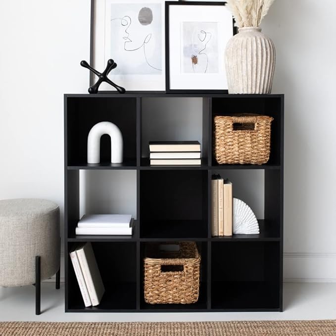 Signature Design by Ashley Langdrew Contemporary 9 Cube Storage Organizer or Bookcase, Black