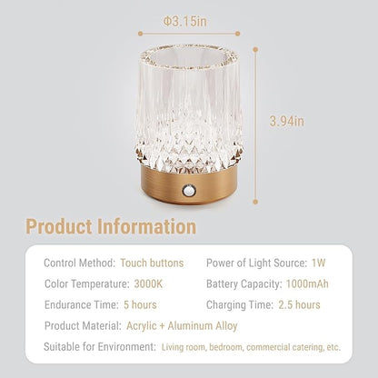 KOSTA Crystal Table Lamp Premium Vase Rechargeable Crystal Vase Lamp Heavy Handmade Modern Vases for Decor Home Bedroom Kitchen Office Living Room Birthday Gift