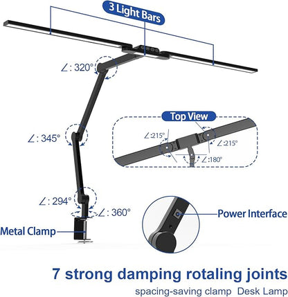 Bright Desk Lamps for Office Home, 24W Large Swing Arm Bar LED Desk Light with Clamp, Auto Dimming Task Lamp for Monitor Work Study