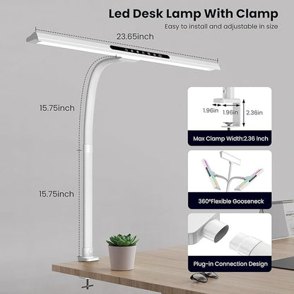 LED Desk Lamp with RGB Backlight, 24W Ultra Bright Architect Workbench Desk Lamps, 60" Timer, 25 Lighting Modes,Eye Protection Clamp Light for Home Office Gaming Reading Working(White)