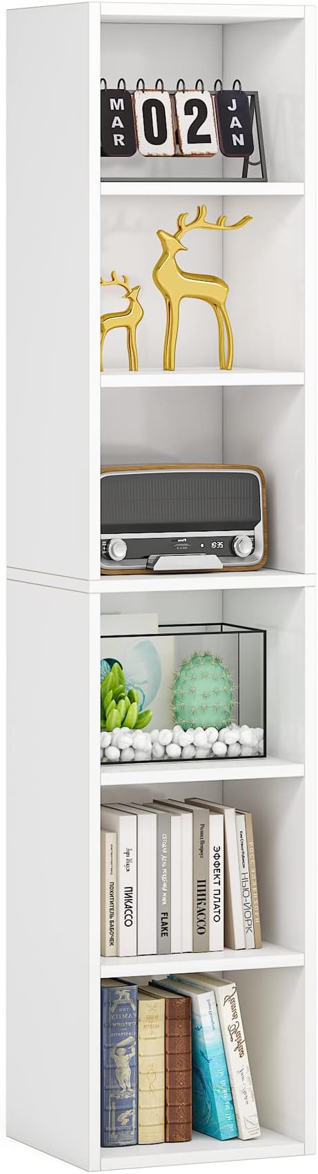 70.9 Inch Tall Narrow Bookcase, Corner Bookshelf 6 Tier Cube Display Shelf Storage Organizer for Small Space, White