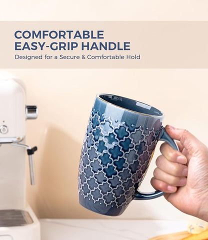 AmorArc Large Coffee Mugs Set of 6, 20oz Tall Coffee Mugs Set | with Texture Patterns for Cappuccino, Latte,Hot Cocoa, Dishwasher & Microwave Safe-Moonlight Blue