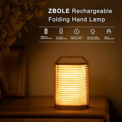 LED Desk Lamp Dimmable Table Lamp Reading Lamp with USB Charging Port, Wooden Hand Lamp, Folding Paper Portable Lamp, Eye-Caring Lamp, Led Lights for Home Decoration (Bamboo)