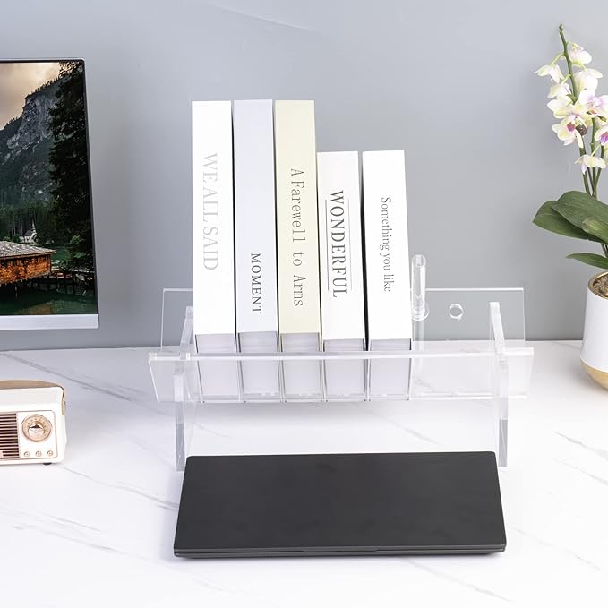 Sumerflos Acrylic Desktop Bookcase, Book Storage Organizer Bookshelves, Clear Mordern Tabletop Storage Rack for Office Home Shelf Display for Cd/Magazine/Book - Clear