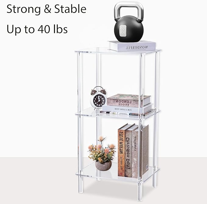 Acrylic Bookcase for Small Spaces, 3 Tier Clear Bookshelf for Bedroom, Bathroom, Living Room, Multipurpose Shelving Unit for Collectibles, Plants, Display, 15.7'' L x 11.8'' W x 30.7'' H