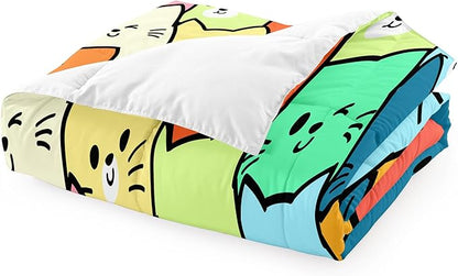 Cartoon Cat Comforter Set 3Pcs - Queen Size Cat Bedding Set for Bedroom Ultra Soft Lovely Animals Themed Comforter Set for Kids Room Decor for All-Season Boys Girls Gifts, 1 Quilt + 2 Pillowcases