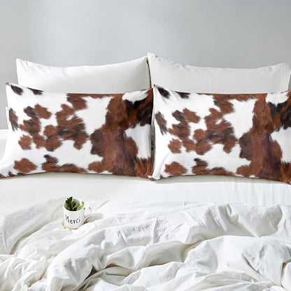 Erosebridal Cowhide Comforter Set for Kids Boys, Cute Brown White Cow Bedding Set Twin Size, Farm Animal Skin Down Comforter Western Cowboy Country Duvet Sets Farmhouse Decoration