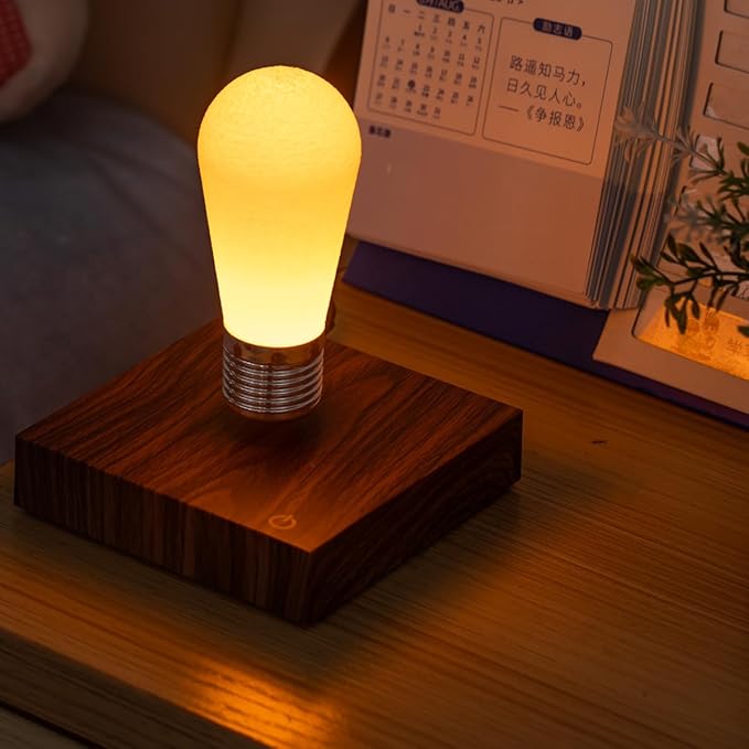 Levitating Bulb Lamp Magnetic Floating Light Desk Lamp Night Light, 360 Degree Wireless Automatic Rotating Light for Gifts Home Office Decor Desk Tech Toys (Square-Mini Dark Brown)