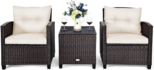 3 PCS Patio Furniture Set, OneSize, White