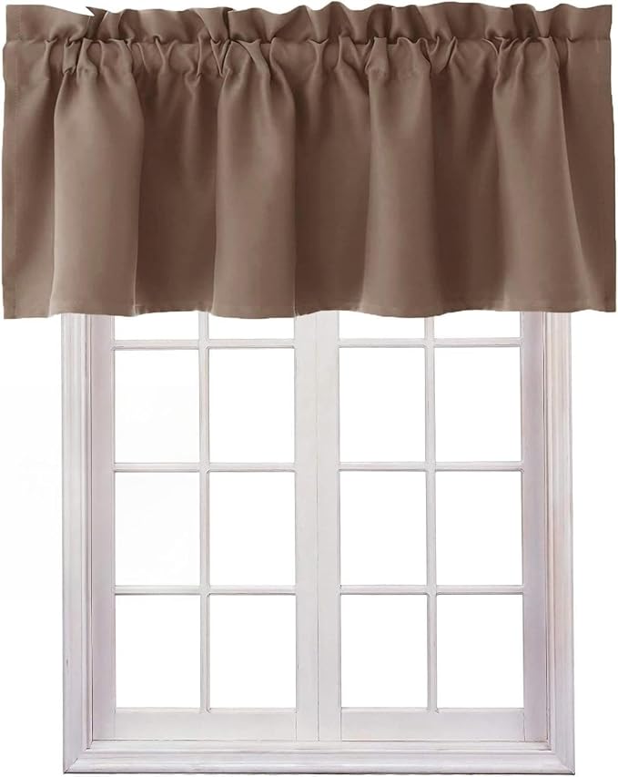 Hiasan Valance Curtains for Kitchen Blackout Thermal Insulated Solid Window Curtain Valance, Cappuccino, 42 x 12 Inches, 1 Panel