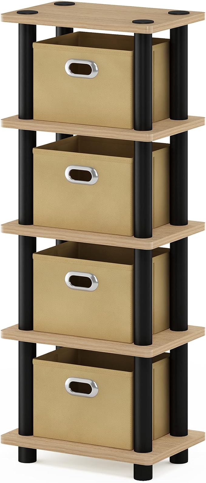 FURINNO LAci 4-Bins System Rack, Oak/Black/Light Brown