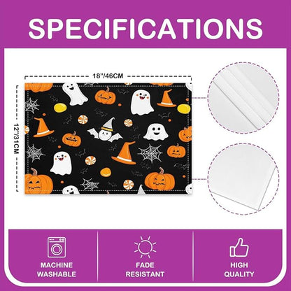 Feelyou Happy Halloween Placemats Set of 4 Cute Ghost Pumpkin Table Mats for Party Kitchen Dining Decoration Orange White Black Place Mat for Table Holiday Decor Indoor Outdoor 18"x12" Non-Slip