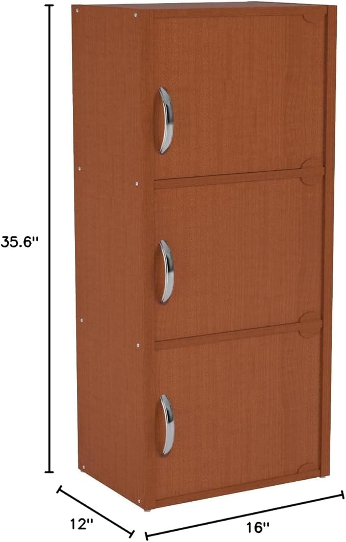 HODEDAH 3 Door Bookcase Cabinet, Cherry