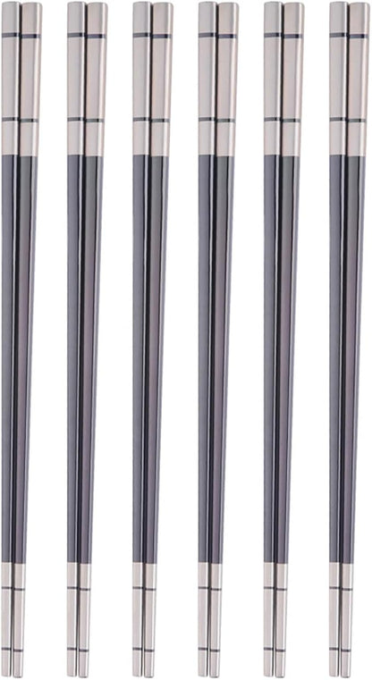 Reusable Stainless Steel Chopsticks,Dishwasher Safe , Easy to Use(6 PCS,black)