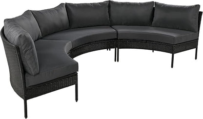Merax Patio Furniture Sets Outdoor, All Weather Half-Moon Sectional PE Rattan Sofa with Cushions, Grey
