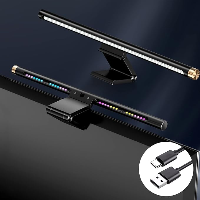 Monitor Light Bar with RGB Backlight, Flat/Curved Screen Bar Reduce Eye Strain Monitor Lamp USB Powered Led Desk Lamp 17.7 inch with Dimming Memory for Desktop Space Saving and Gaming Home Office