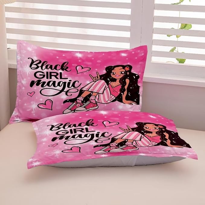 Black Girl Comforter Set Twin for Kids,Black Girl Magic Bedding Set,Cuet Black Princess Girl Comforter Black Queen Melanin Bedroom Bed Set