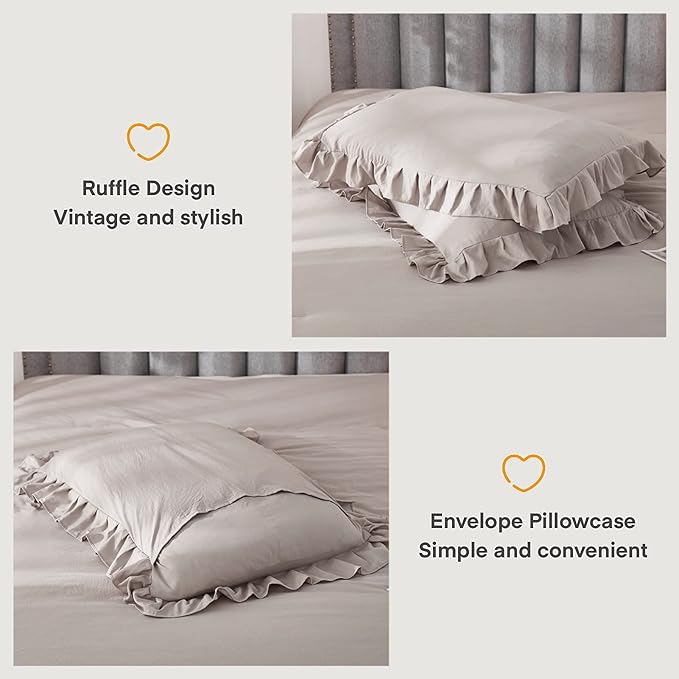 Andency Wheat Ruffled Comforter King(104x90Inch), 3 Pieces(1 Ruffle Comforter and 2 Pillowcases) Vintage Ruffle Fringe Comforter, Farmhouse Rustic Microfiber Down Alternative Bedding Comforter Set