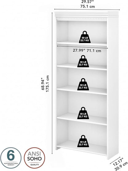 Bush Furniture Fairview Tall 5 Shelf Bookcase in Pure White and Shiplap Gray