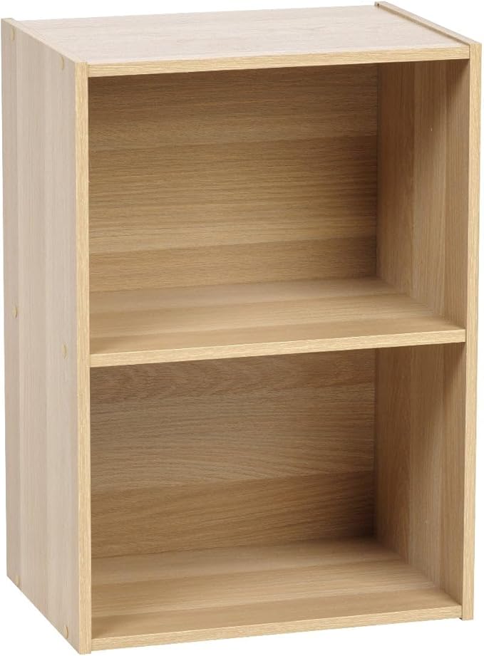 IRIS USA 2-Tier Open Cubby Storage Shelf, Small Sturdy Storage Bookshelf Cabinet for Living Room Bedroom Guest Room Office Dorm Room Kids Room and Bathroom, Light Brown