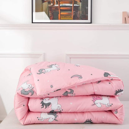 Uozzi Bedding Bed in a Bag 7 Pieces Queen Size Unicorn Pink with Rainbow Star - Soft Microfiber, Reversible Bed Comforter Set (1 Comforter, 2 Pillow Shams, 1 Flat Sheet, 1 Fitted Sheet, 2 Pillowcases)