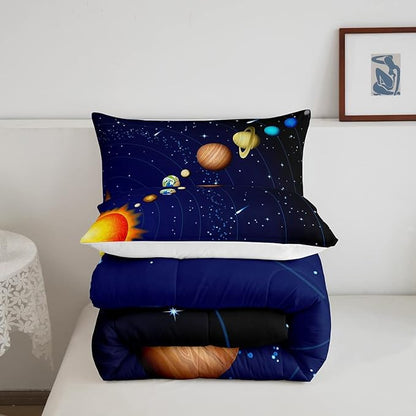Erosebridal Boys Outer Space Down Comforter, Kids Galaxy Nebula Comforter Set Full Size, Starry Sky Cosmos Bedding Set for Children Girls, Solar System Starry Landscape Quilted Duvet, Blue Purple
