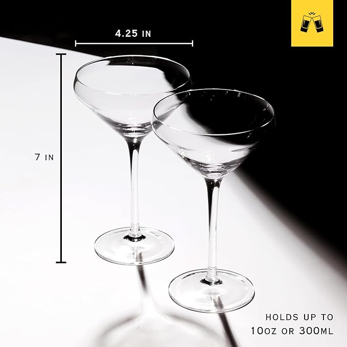 LEMONSODA Hand Blown Nick & Nora Crystal Martini Glasses, Set of 6 | Glassware for Manhattan, Cosmopolitan, Espresso Martini, Lemon Drop & Dirty Martini, Inspired by 1930s Cocktail Culture