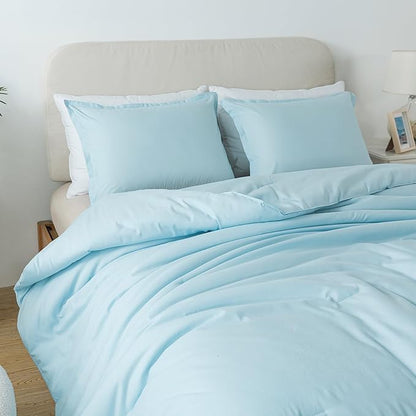 Baby Blue Comforter Set Twin Size, Solid Lightweight Down Alternative Soft Boho Bedding Comforter Set, Breathable Fluffy Microfiber Skin-friendly Comforter (68"x90") for All Seasons