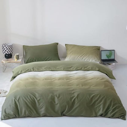 Gradient Green Comforter Set Ombre White Green Bedding Set Queen Women Aesthetic Comforter 3 PCs Green Color Bed Comforter Set Queen Gradient White and Green Comforter Set Queen