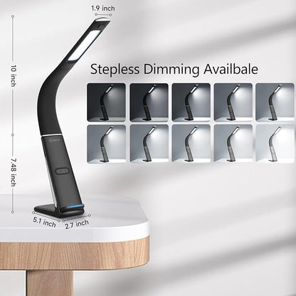 LED Desk Lamp with Wireless Charger, USB Charging Port, Stepless dimmable brightness, 3 Color Modes, Desk Lamps for Home Office, Table Lamp Eye Caring Reading Light, Gesture Control desk light