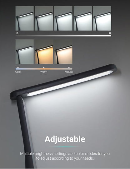 LED Desk Lamp with Night Light 3 Color Dimmable Rechargeable Memory Function Battery Powered, Foldable Portable Design for Home Office、 college dorm room and Dormitory