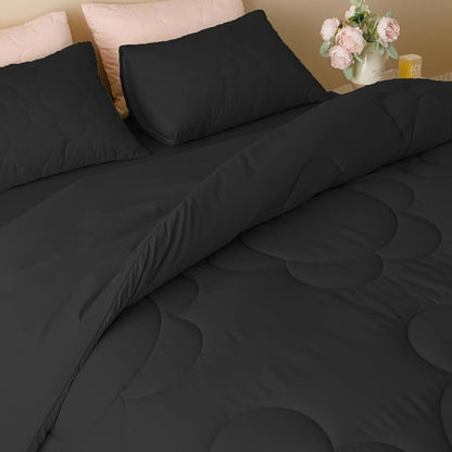 Black Flower Comforter King Black Flower Print Bed King Comforter Set 3 Pieces Dark Black Floral Comforter Set for Women Girls Bedroom Decor All Season Hotel Quality Comforter Set