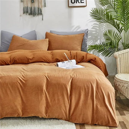 Wellboo Pumpkin Velvet Comforter Set California King Solid Rust Flannel Bedding Comforters Cal King Women Girls Plain Burnt Orange Fluffy Quilts Modern Terracotta Aesthetic Quilts Caramel Plush Bed