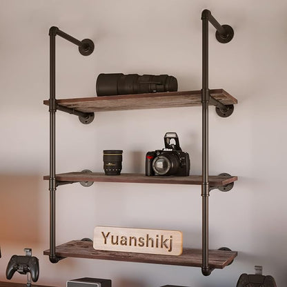 Yuanshikj (42" Tall Industrial Pipe with 31" Solid Wood Shelf/Shevles/Shelving Bookshelf/Bookcase Metal Iron DIY Display Wall Mounted for Living/Bed/Office Room Decor Storage