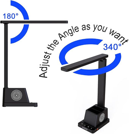 LED Desk Lamp for Home Office with USB A+C Charging Port Touch Control Reading Table Lamp Small Desk Lamp with Pen Phone Holder 3 Color Modes 4 Dimmable RGB Auto Timer 60min for Home, Office, Dorm