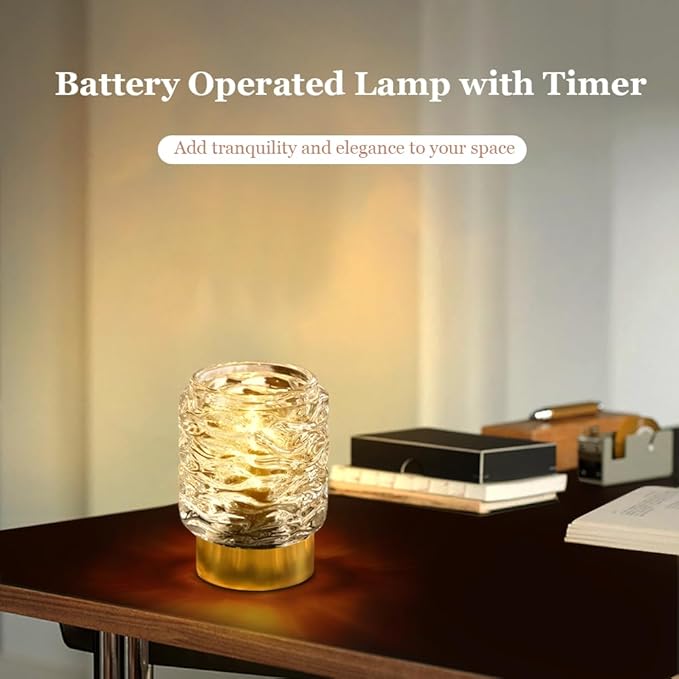 Battery Operated Lamp with Timer,Glass Cordless Lamps with LED Bulb,Decorative Lights for Living Room Bedroom Tabletop Entryway Centerpiece Gift (White)